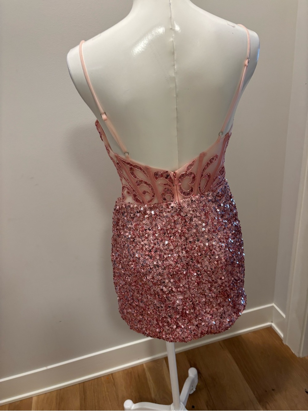 Stacees Rose Pink Sequin Embellished Mini Dress Corset Bodice - Picture 6 of 8